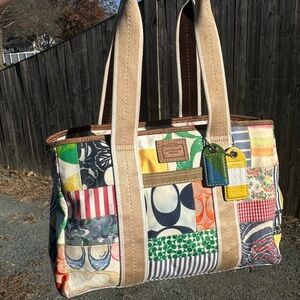 Vintage Coach Y2K Multicolor Patchwork Medium Tote Bag Shoulder Bag Handbag